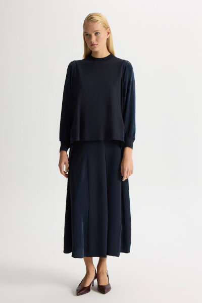 Evaze Kesim Bileği Lastikli Tunik Dark Navy - MISS DALIDA