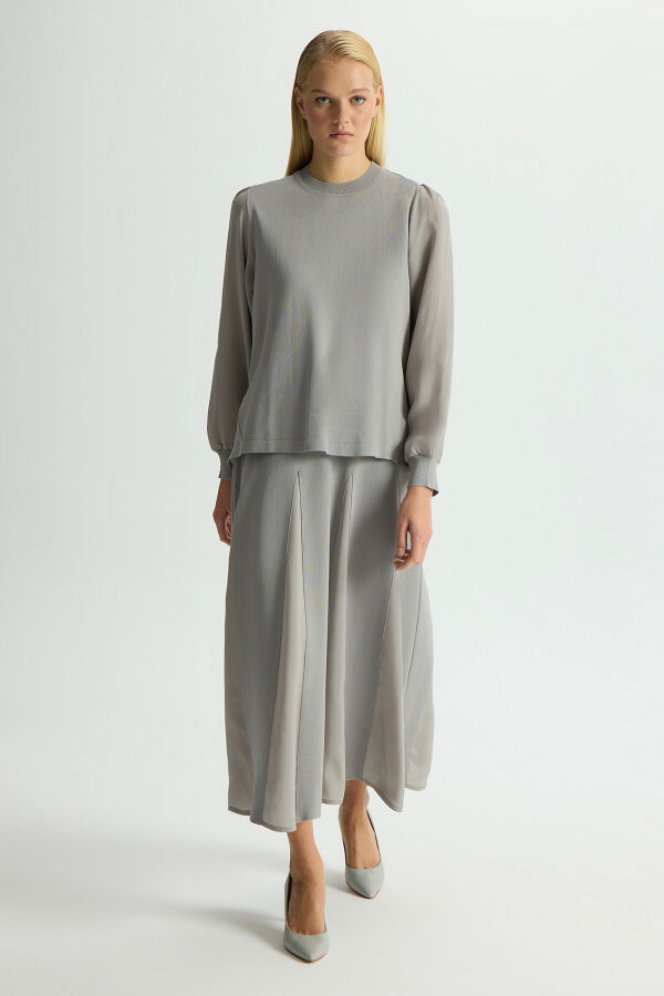 Evaze Kesim Bileği Lastikli Tunik Gri - 2