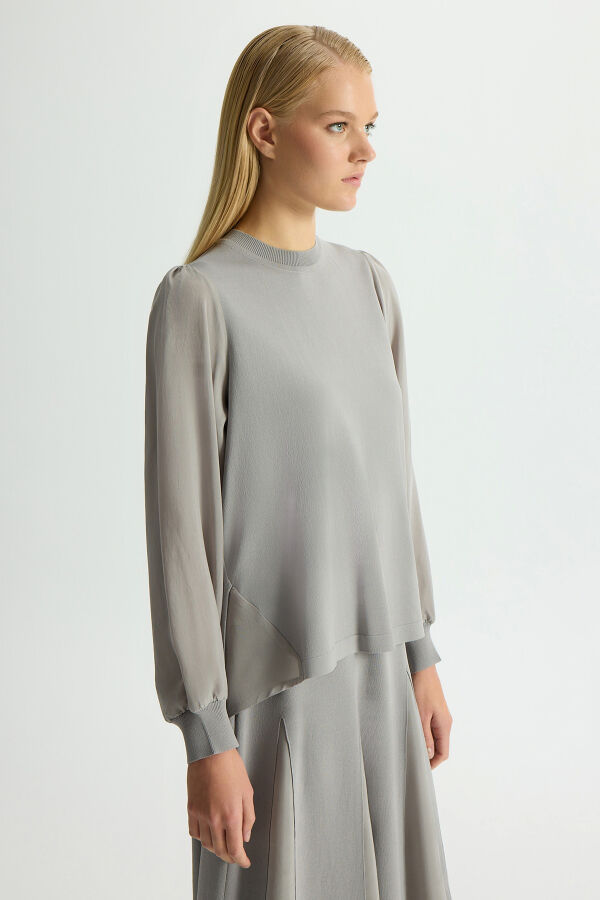 Evaze Kesim Bileği Lastikli Tunik Gri - 3