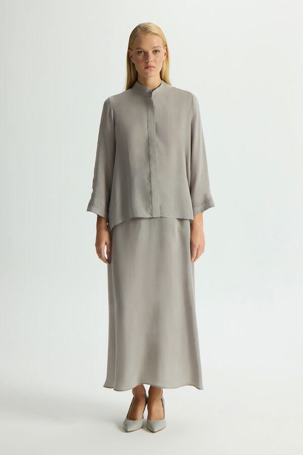 Shirt Collar Cupro Tunic with Buttons on the Sides - 1