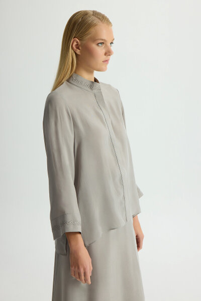Shirt Collar Cupro Tunic with Buttons on the Sides - MISS DALIDA (1)