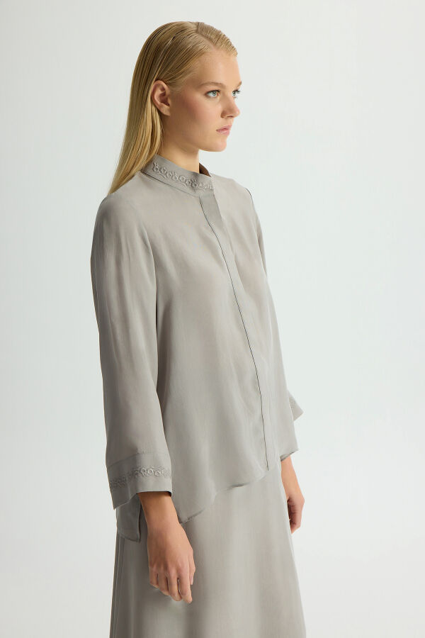 Shirt Collar Cupro Tunic with Buttons on the Sides - 2