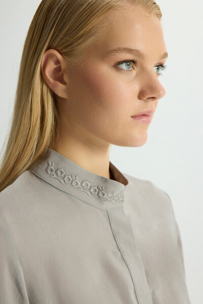 Shirt Collar Cupro Tunic with Buttons on the Sides - 3