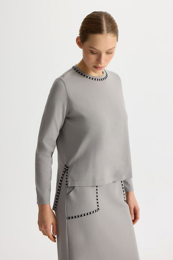 Tiktak Detaylı Düz Renk Tunik Gri - 3