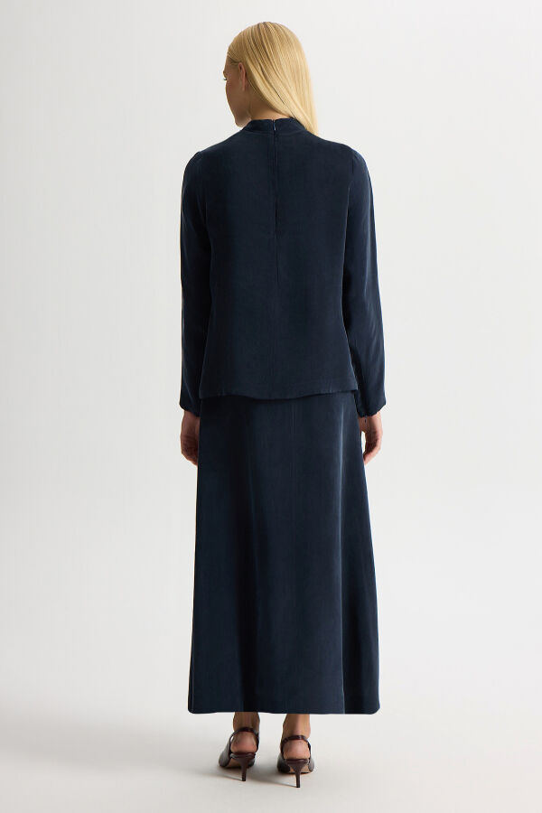 Ön Kısmı Hareketli Cupro Tunik Dark Navy - 3