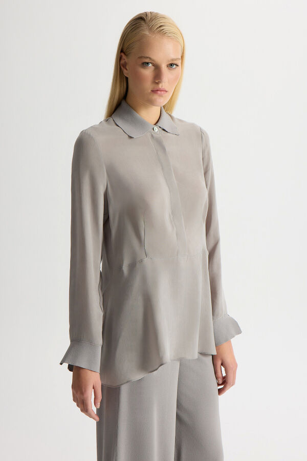 Cupro Tunic with Knitwear Detail on Collar and Cuff - 2