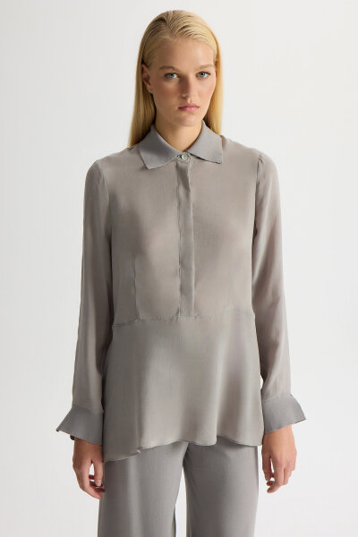Cupro Tunic with Knitwear Detail on Collar and Cuff - MISS DALIDA