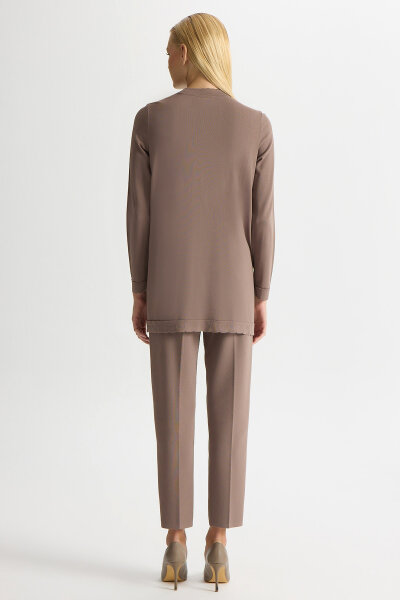 Dar Paça Basic Triko Pantolon Kahverengi Pudra - 3