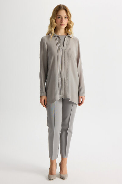 Dar Paça Basic Triko Pantolon Gri - MISS DALIDA (1)