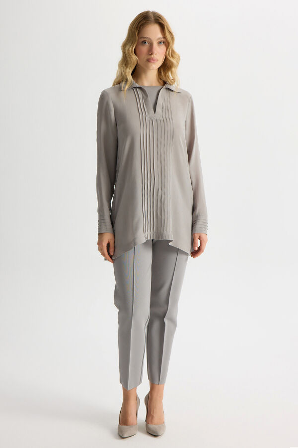 Dar Paça Basic Triko Pantolon Gri - 2