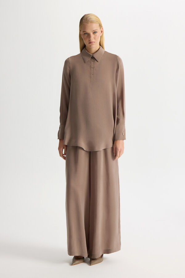 Solid Color Cupro Trousers with Pockets - 1