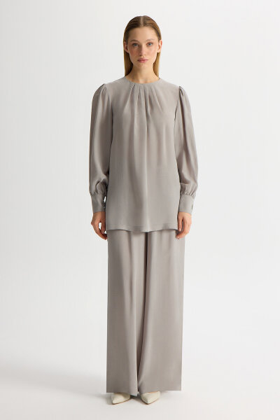 Solid Color Cupro Trousers with Pockets 