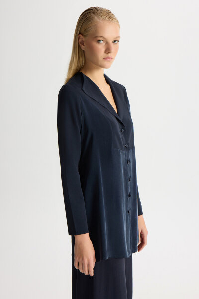 Triko-Cupro Ceket Dark Navy - MISS DALIDA (1)