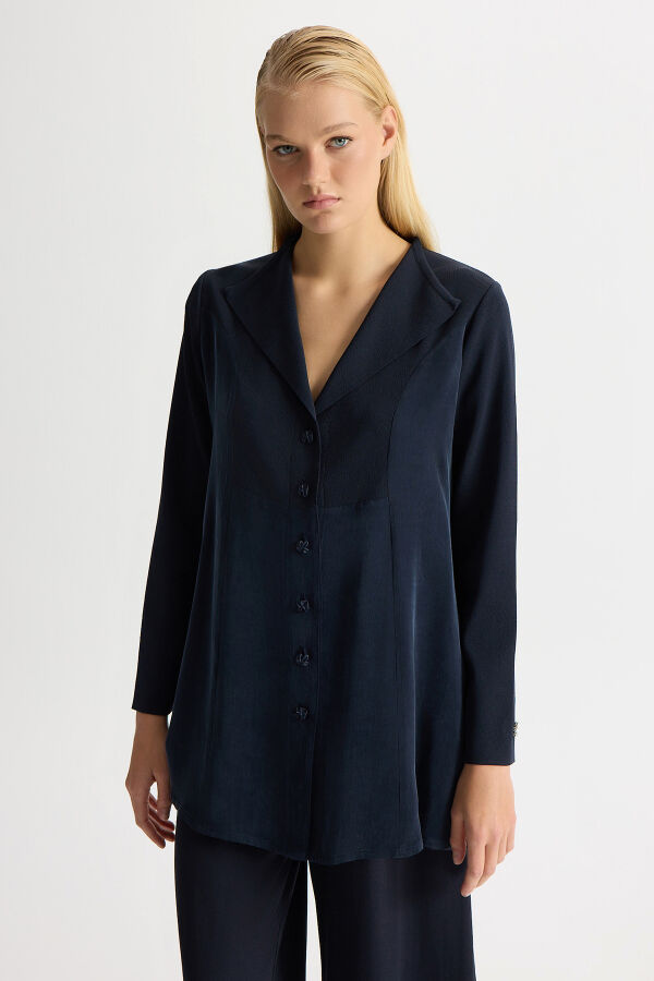 Triko-Cupro Ceket Dark Navy - 3