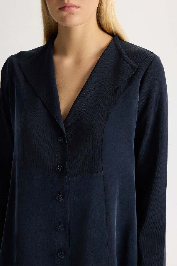 Triko-Cupro Ceket Dark Navy - 4