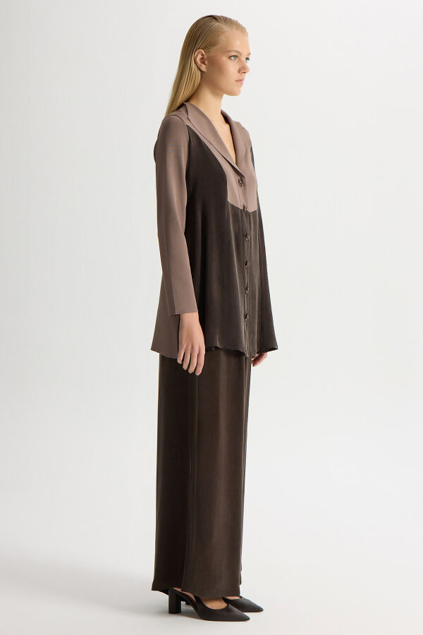 Triko-Cupro Ceket Kahverengi Pudra - 5