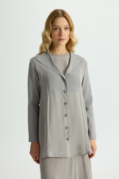 Triko-Cupro Ceket Gri - MISS DALIDA