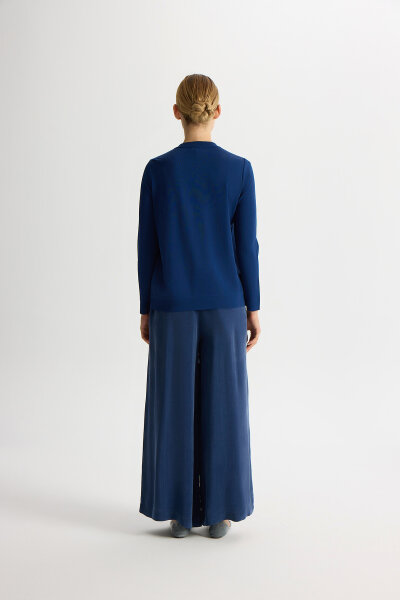 Fermuarlı Cupro Detaylı Triko Ceket Dark Navy - 4