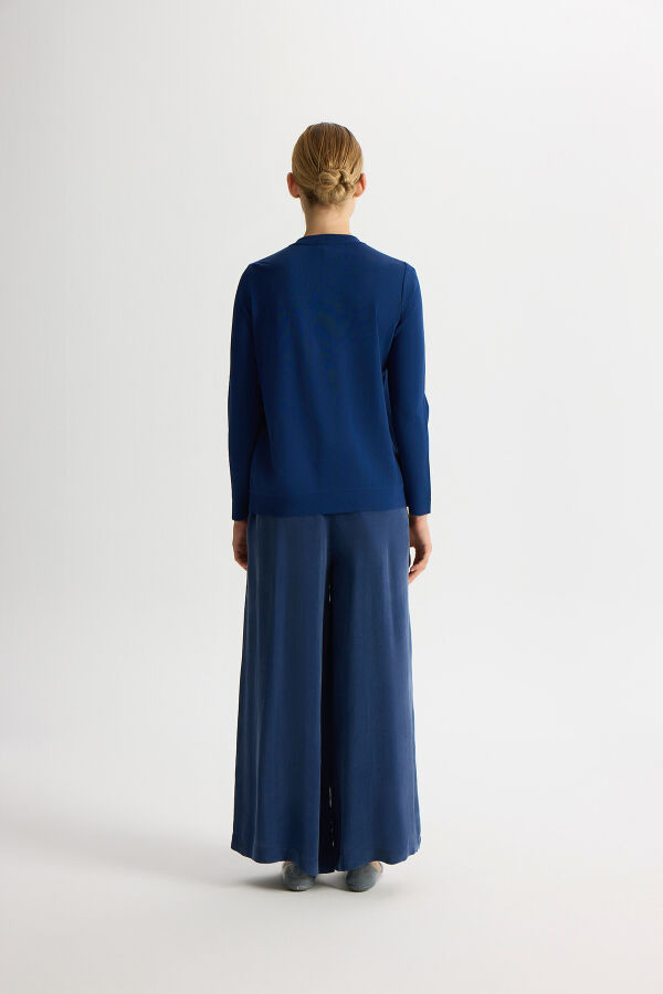 Fermuarlı Cupro Detaylı Triko Ceket Dark Navy - 4