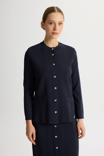 Düğmeli Klasik Triko Ceket Dark Navy - MISS DALIDA