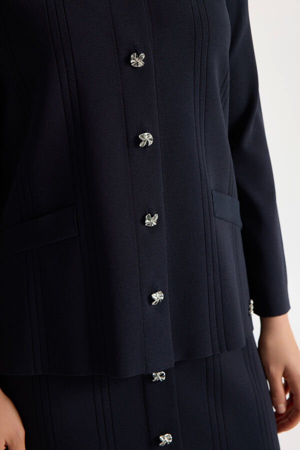 Düğmeli Klasik Triko Ceket Dark Navy - 2