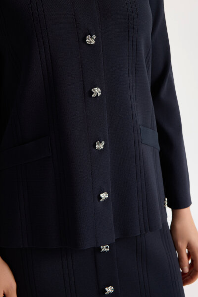 Düğmeli Klasik Triko Ceket Dark Navy - MISS DALIDA (1)