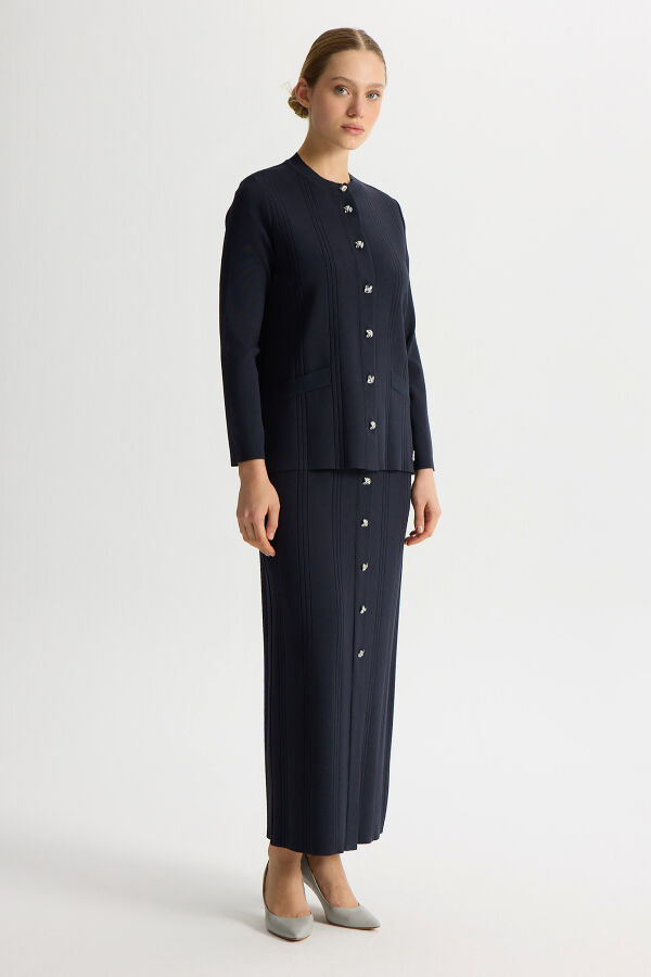 Düğmeli Klasik Triko Ceket Dark Navy - 4