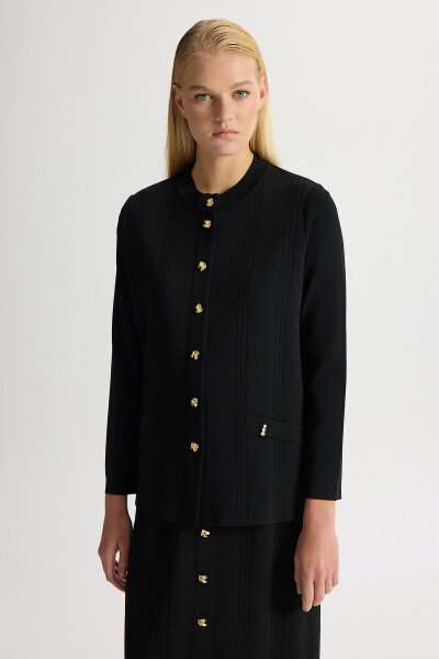 Düğmeli Klasik Triko Ceket Siyah 