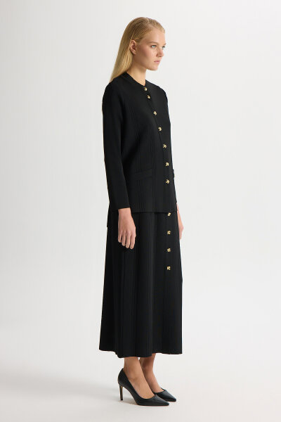 Düğmeli Klasik Triko Ceket Siyah - 3