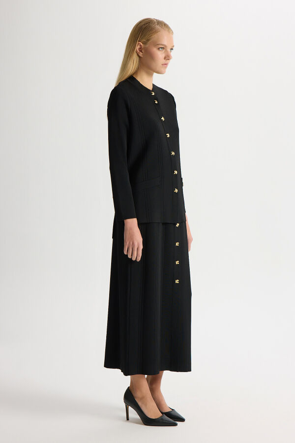 Düğmeli Klasik Triko Ceket Siyah - 3