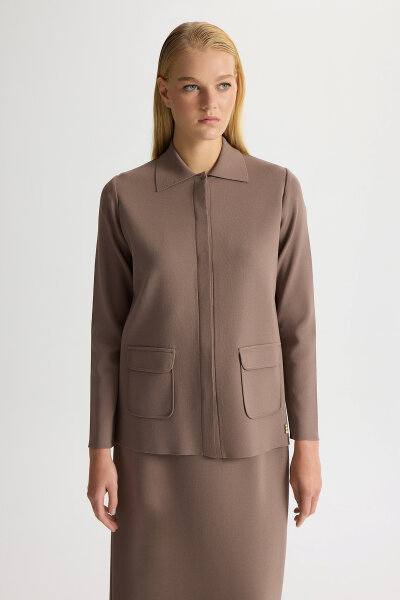 Elegant Shirt Collar Jacket with Pockets - 1