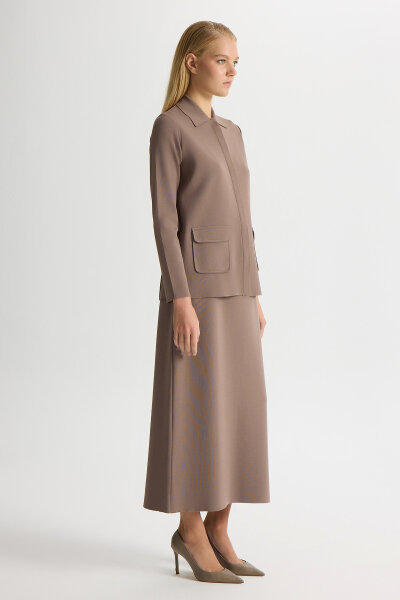 Gömlek Yaka Cepli Elegant Ceket Kahverengi Pudra - 4