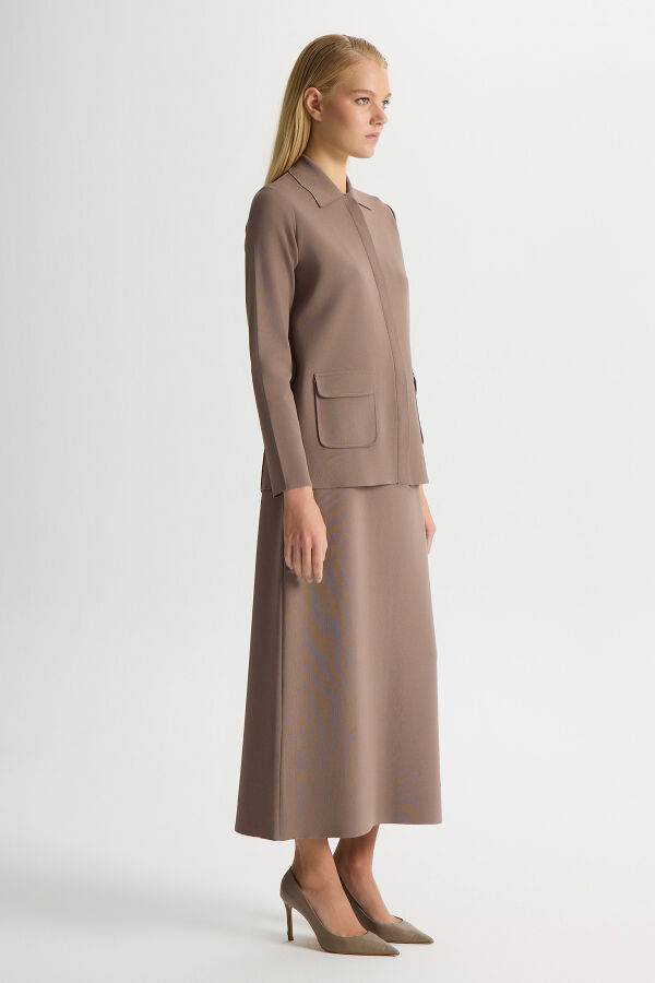 Gömlek Yaka Cepli Elegant Ceket Kahverengi Pudra - 4