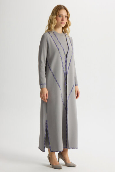 Tiktak Detaylı Düz Renk Triko Hırka Gri - MISS DALIDA (1)