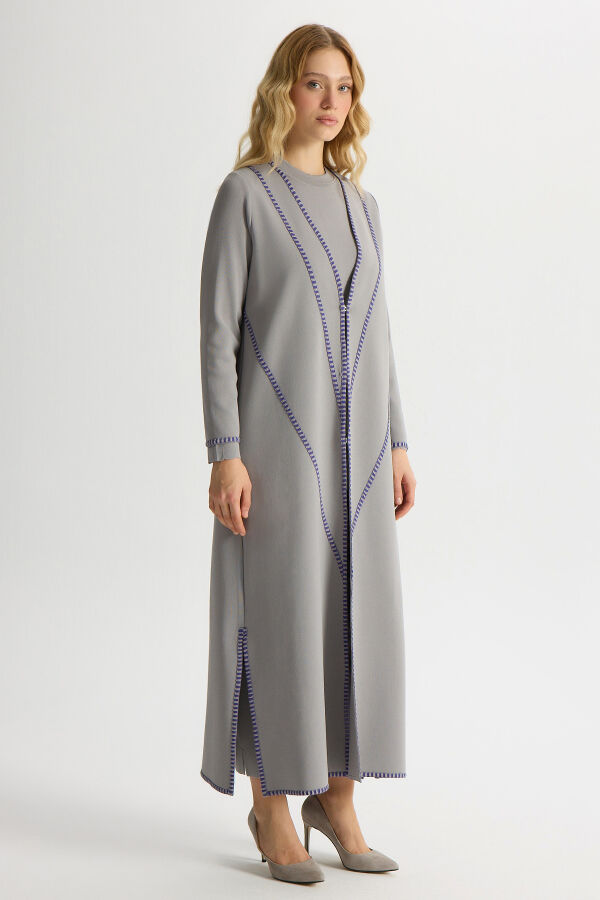 Tiktak Detaylı Düz Renk Triko Hırka Gri - 2