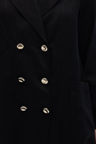 Tam Boy Kruvaze Keten Ceket Siyah - 3