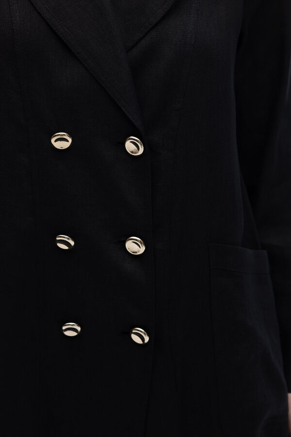 Tam Boy Kruvaze Keten Ceket Siyah - 3