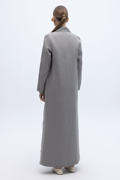 Tam Boy Kruvaze Keten Ceket Gri - 3