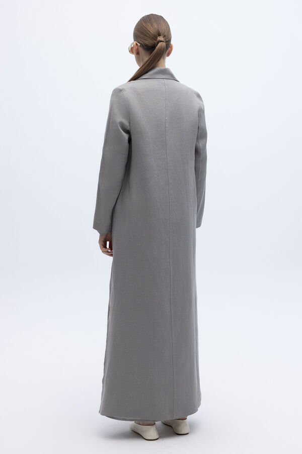 Tam Boy Kruvaze Keten Ceket Gri - 3