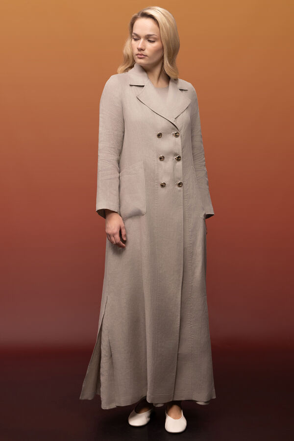 Tam Boy Kruvaze Keten Ceket Stone - 1