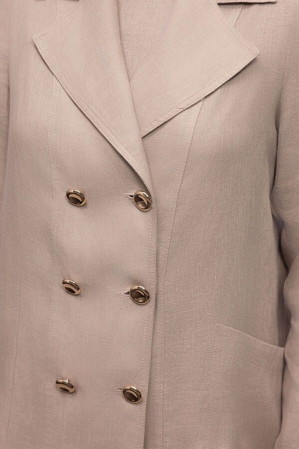 Tam Boy Kruvaze Keten Ceket Stone - 2