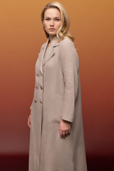 Tam Boy Kruvaze Keten Ceket Stone - 3