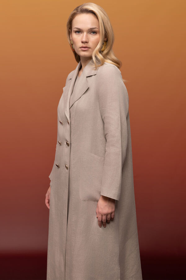 Tam Boy Kruvaze Keten Ceket Stone - 3