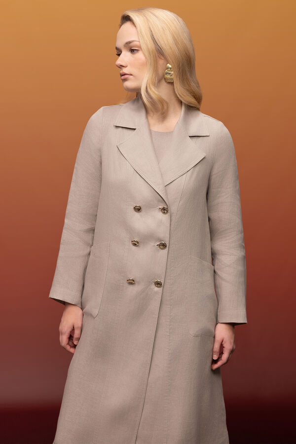 Tam Boy Kruvaze Keten Ceket Stone - 4