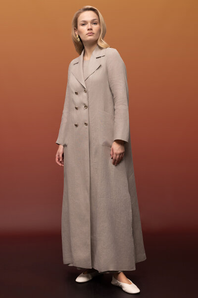 Tam Boy Kruvaze Keten Ceket Stone - 6