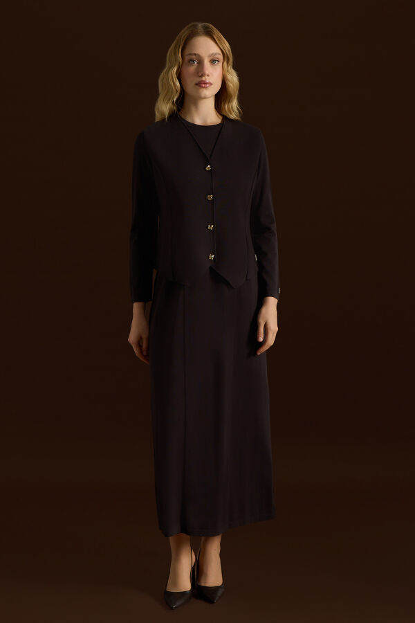 Temiz Kesim Triko Yelek Kahverengi - 3