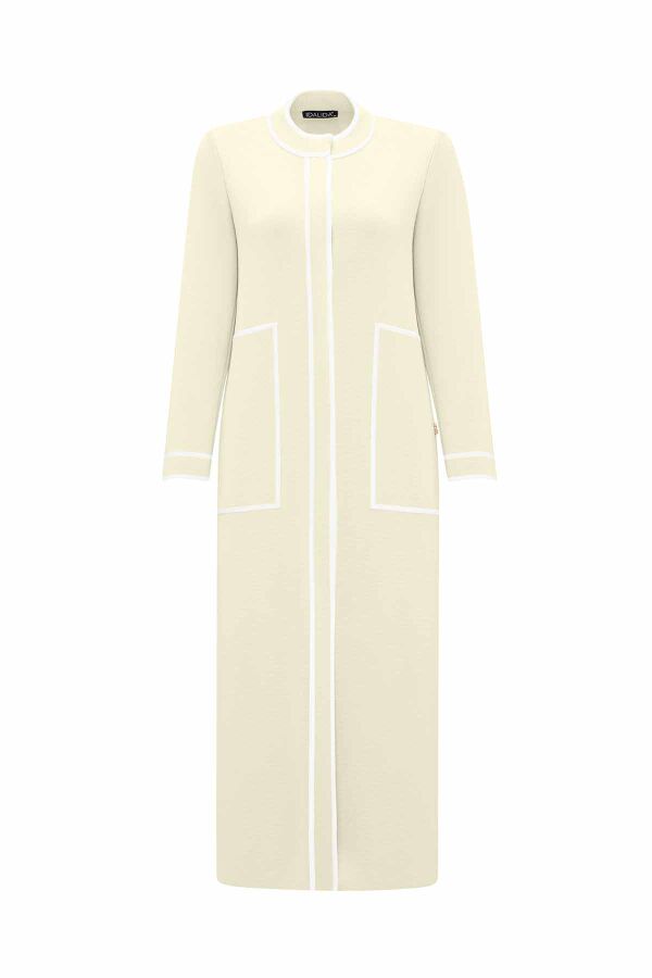 Round Neck Knit Cardigan with Stripe Details Yellow - 2