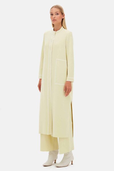 Round Neck Knit Cardigan with Stripe Details Yellow - 3