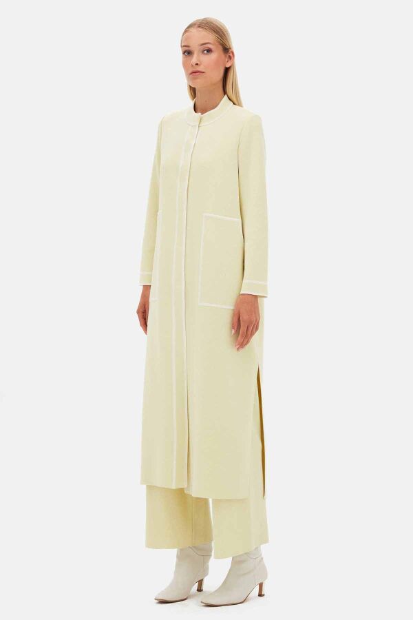 Round Neck Knit Cardigan with Stripe Details Yellow - 3