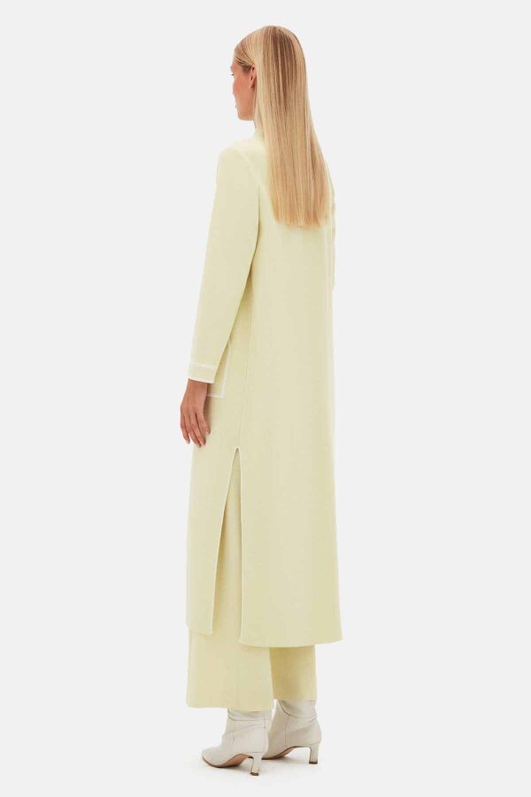 Round Neck Knit Cardigan with Stripe Details Yellow - 6